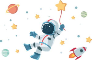 Dětská nástěnná samolepka Ambiance Astronaut in Starry Space